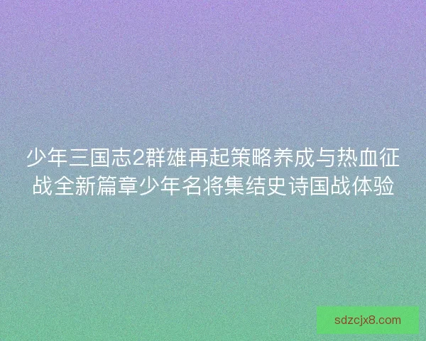少年三国志2群雄再起策略养成与热血征战全新篇章少年名将集结史诗国战体验