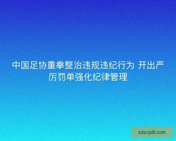 中国足协重拳整治违规违纪行为 开出严厉罚单强化纪律管理
